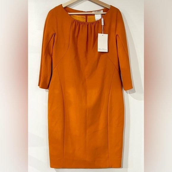 NWT MaxMara Wool Long Sleeve Shift Dress Rustic Orange‎ 8